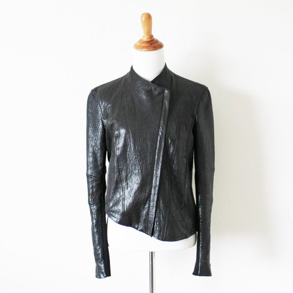 Helmut Lang Blister Leather Dark Brown Asymmetrical Jacket Petite or X-Small - Picture 10 of 16